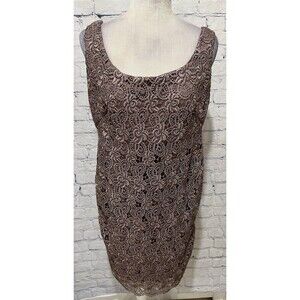 Ignite Evenings Luxe Lace Dress Beige Knee Length Formal Sleeveless Size 14